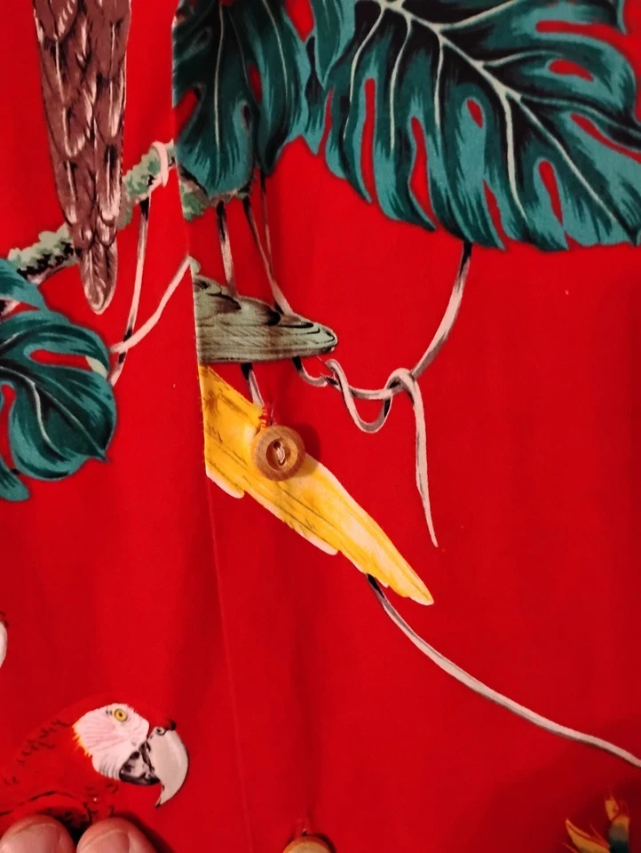 Camisa hawaiana vintage de algodón para hombre Magnum PI 2XL Paradise Found Red Parrots años 80 Foto 3 de 4