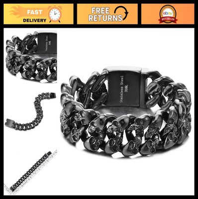 Vintage Gothic Biker Skull Bracelet, Men's Twisted Braided Steel Chain, Spring C