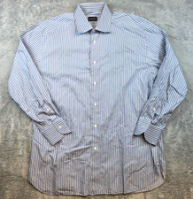 ERMENEGILDO ZEGNA Button Dress Shirt Men 17 EU 43 XL X-LARGE Blue STRIPED Cotton