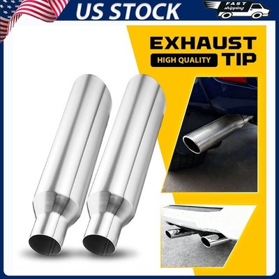 2x Stainless Steel Exhaust Tail Pipe Tips 2.5'' Inlet, 4'' Outlet, 17'' Long Silver