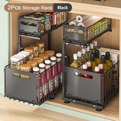 2 Ebenen Ausziehbar Schrank Organizer Unter Spüle Verstellbar Küche Aufbewahrung Regal