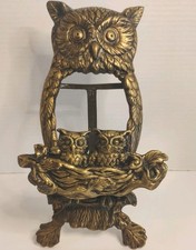 HTF VINTAGE METAL OWL BABIES IN NEST BOOK HOLDER EASLE STAND