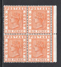 M11262 Gold Coast/Ghana 1889 SG17 - 6d orange in a block of 4