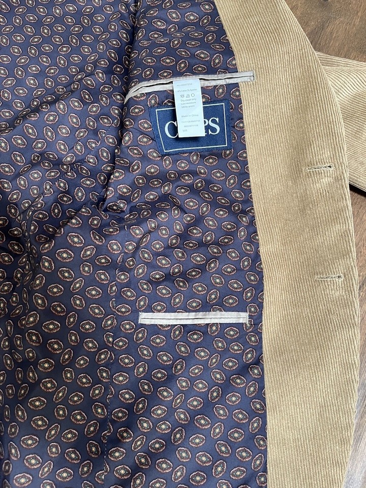 Chaps Men's Corduroy Elbow Patch Sport Coat Beige 38R 2 Button Blazer