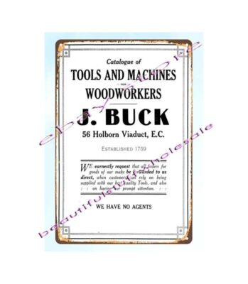 1912 J. Buck catalog cover ue of Tools and Machines for Woodworkers metal tin