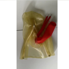 Transparent Latex Hood Rubber Mask with Long Nose Tube Red Mouth Condom Back Zip