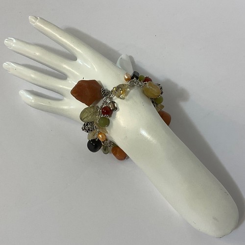 Bracciale Vintage Silpada Argento Sterling Pietre Miste Perle Cha-Cha Pendente 8” - Foto 4 di 24