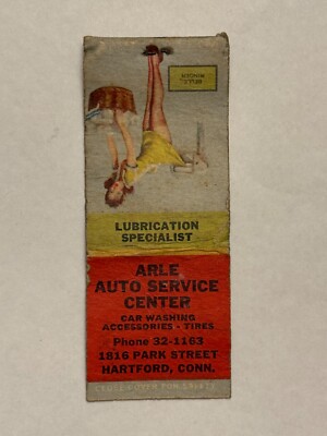Matchbook Cover Arle Auto Service Center Tydol Veedol Motor Oil Hartford Pinup