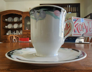 Caravel Cup (8 oz.) & Saucer Set Porcelain Excel White Black Blue Pink Green !