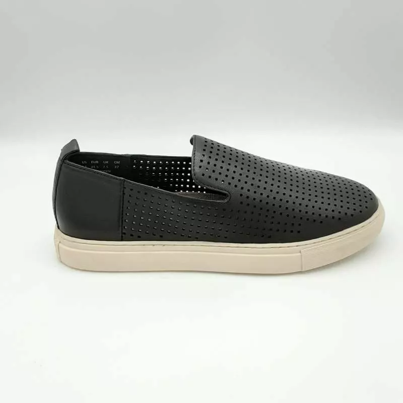 Black perforated slip on cheap sneakers