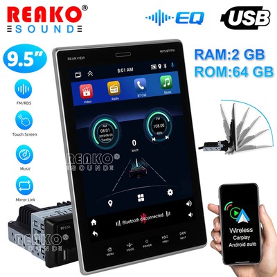 2+64G 9.5'' Single 1 Din 30° Rotatable Carplay Car Radio Stereo GPS Navi Wifi FM