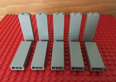 LEGO 10x Old Light Tall Gray Brick 1 x 2 x 5 Wall Panel 6090 6091 1349 #2454 