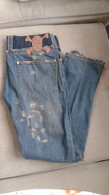 FRANKIE MORELLO MEN JEANS 35X32 SLIM FIT DISTRESSED BLUE COLOR
