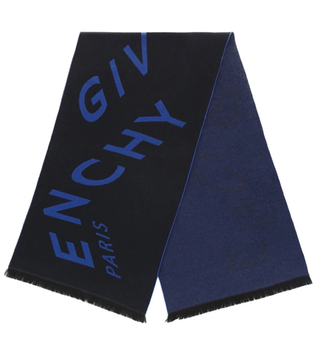 Givenchy Mens Chevron Jacquard Logo Wool Scarf Black/Blue