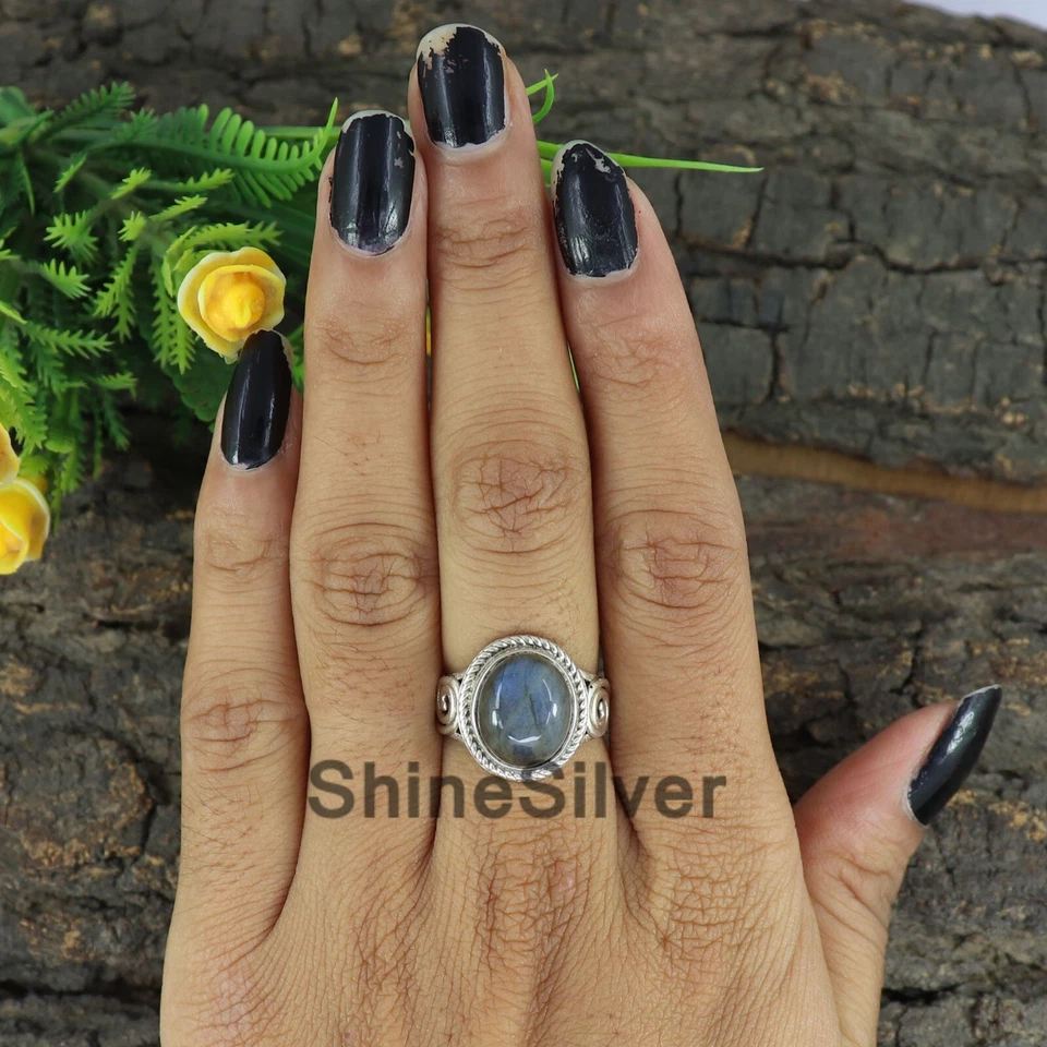 Natural Blue Labradorite 925 Sterling Silver Engagement Ring Size 5.5 US JN170 - Image 2 of 4