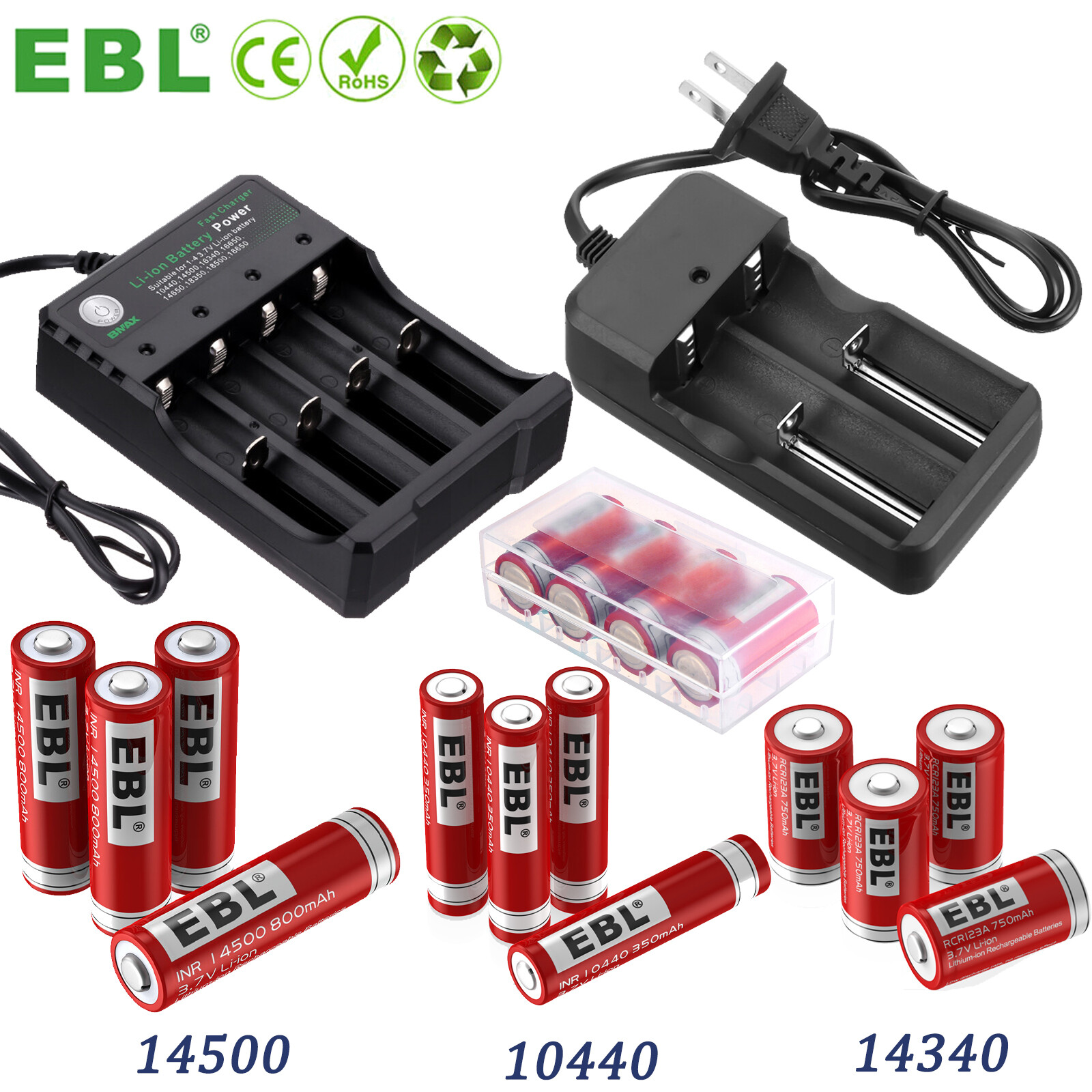 Rechargeable Batteries 3.7V 16340 10440 14500 Lithium Li-ion + Wall Charger Lot-image