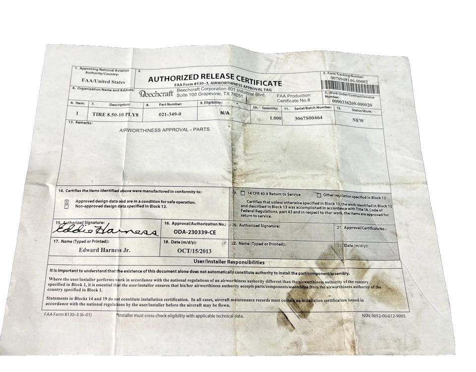 Michelin Aircraft Tire 8.50-10 Ply 8 NEW with 8130 - Image 3 of 4