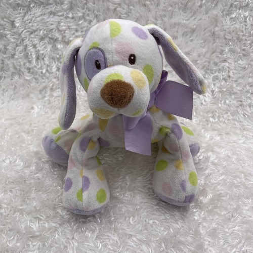 Baby Ganz Spotty Puppy with Rattle Plush Dog Purple Bow Polka Dot - 第 1/12 張圖片