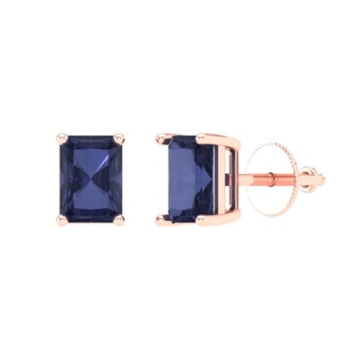 1,0 ct Smaragdschliff Ohrstecker Saphir Edelstein Rotgold Designer Ohrringe Push Back