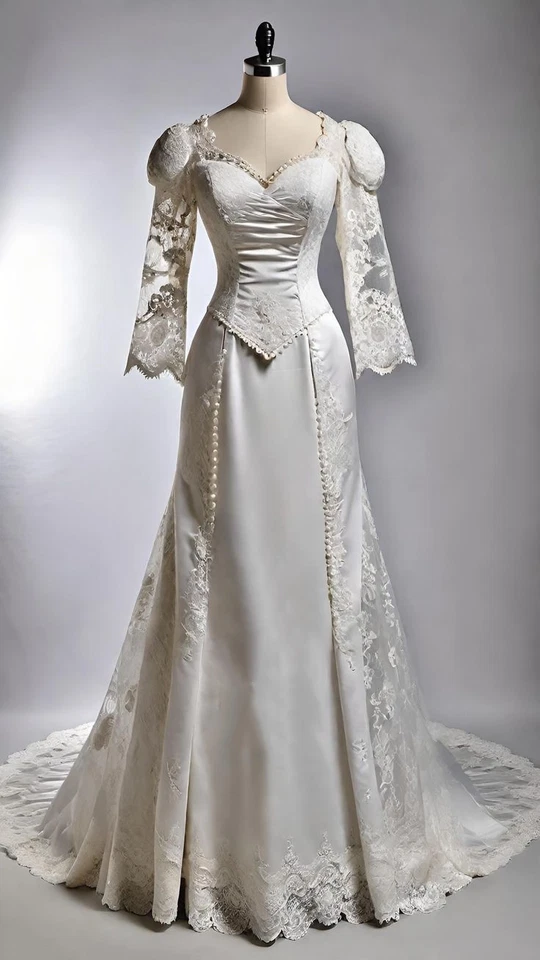 Vestidos de novia vintage de sirena con cuentas de encaje media manga tren de barrido vestidos de novia Foto 3 de 4