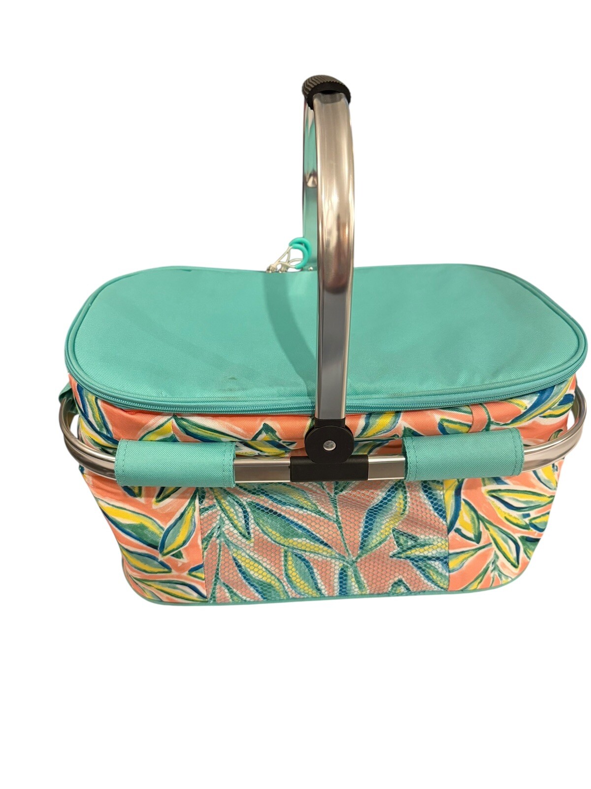 Floral Picnic Basket, Grocery Basket, Market Basket Insulated, New Without Tags