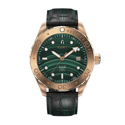 Aquacy Bronze CuSn8 Men's Malachite Stone Dial Watch Automatic 200M Miyota
