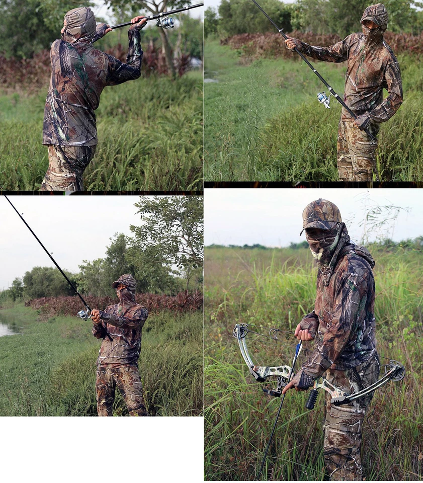 Breathable Cotton Bionic Camo Hunting Fishing Clothes Sets Leaf Top + Pants Suit - Image 2 of 4
