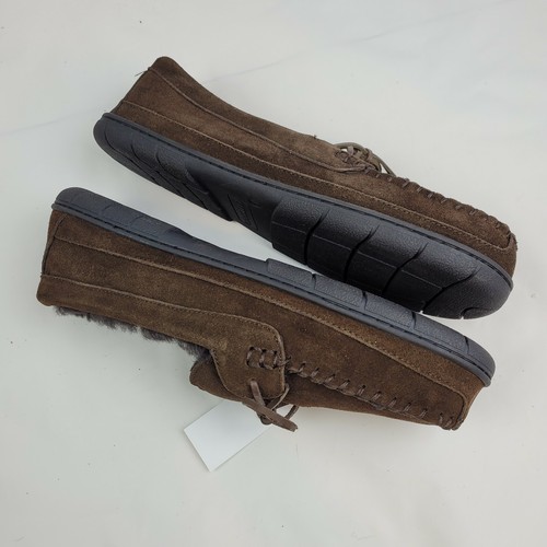 Lands' End Mens Suede Leather Shearling Moccasin Slippers Dark Mahogany NWT - Picture 4 of 12