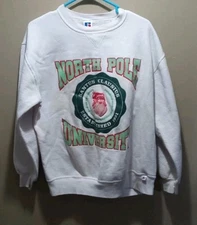 Vintage 90s Russell Athletic Sweater White North Pole University Size XL USA 