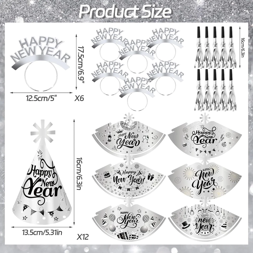 Decorazioni Capodanno 2026, Cappellini Happy New Year, Cerchietto per Capelli, O - Immagine 2 di 4