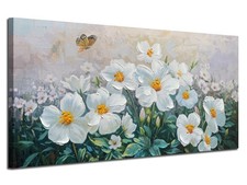 Floral Wall Art Large Canvas Wall Art for Living Room White Flower Painting, ...