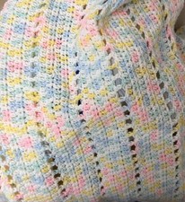 Vintage Handmade Baby Throw Blanket Crochet Pastel Colors Crib Nursery 36x26