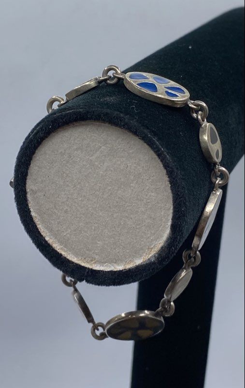 Sterling Silver Enamel Circular Link Toggle Brace… - image 3