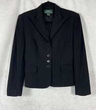 Vintage Lauren Ralph Lauren Jacket Women  s 6 Black Blazer Pinstriped Wool