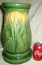 ANTIQUE R.R.P.. # 153 CATTAIL ART POTTERY PEDESTAL STAND BASE JARDINIERE PLANT