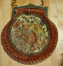1920s Victorian Aubusson Tapestry Purse Gold Antique Flapper Edwardian Velvet