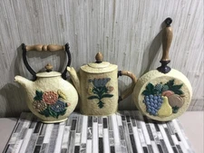 Vintage 1990s Home Interiors Wall Decor Teapot Pan and Coffee Pot 3309 3310 3311