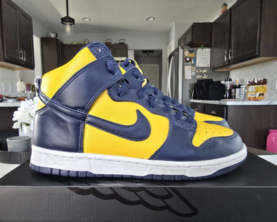 Nike Dunk High Michigan Yellow Navy Leather High-Top Athletic Sneakers