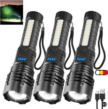 3Pack Rechargeable Flashlights, 7Mode Flashlights High Lumens, 3Pack, Black 