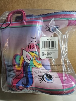 NEW Member's Mark Girls Unicorn Waterproof Rain Boots Size 13/1 Pink Purple