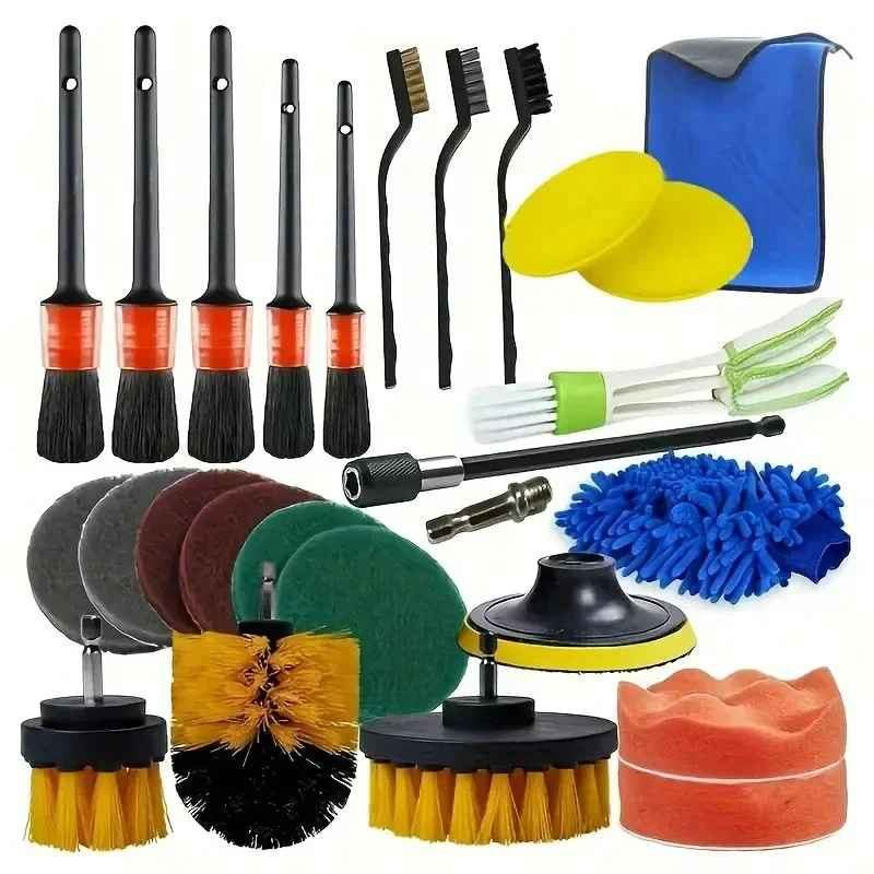 Brosse pour perceuse et kit nettoyage voiture rotatif pour un désincrustage rapide des jantes