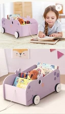 Oook Montessori Purple Hippo Book/Toy Pull Behind Organizer for Kids Storage Box