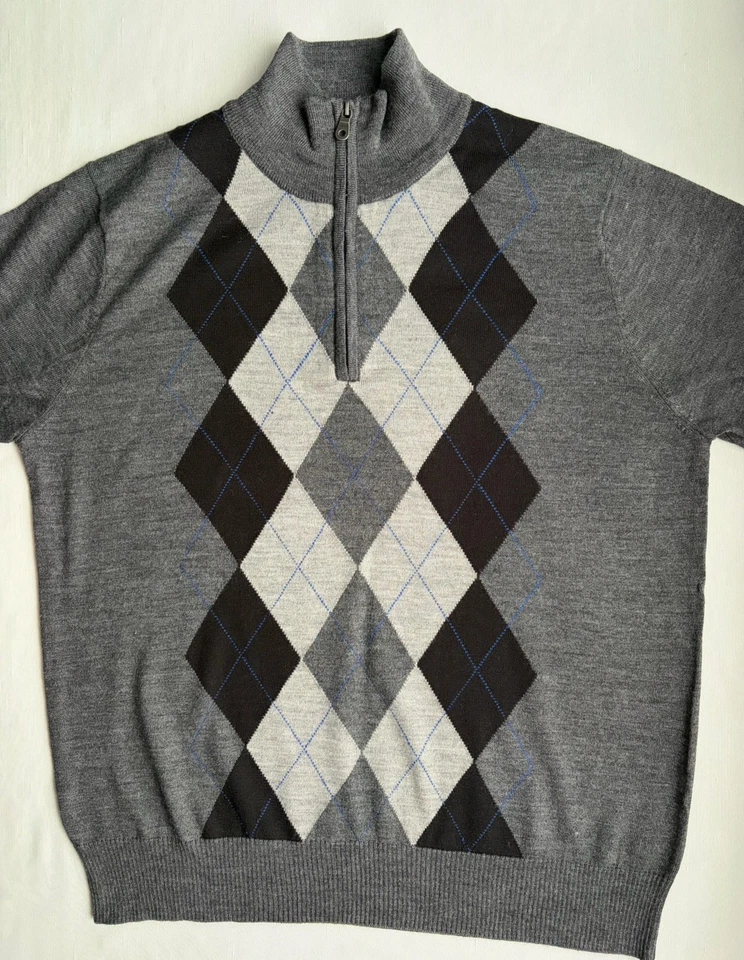 APT 9 Men’s Sz XL 1/4 Zip Argyle Wool Acrylic Pullover Sweater Gray  - Image 2 of 4
