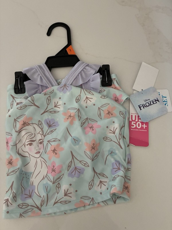 Disney Frozen Girls' Swimsuit Set 2-Piece Rash Guard Shirt, Size 4T, Elsa Anna