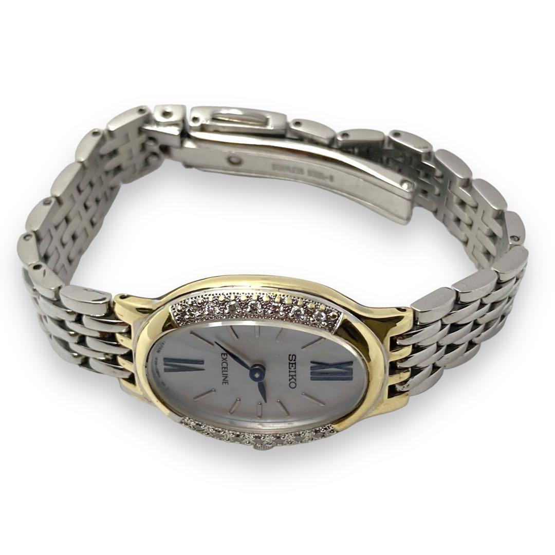 SEIKO Exceline 14K 175532 セイコー SEIKO EXCELINE Oval 14P Diamonds Bezel Ladies Wristwatches