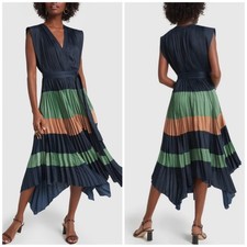 Ulla Johnson Maysha Striped Pleated Handkerchief Dress Midnight Colorblock 2