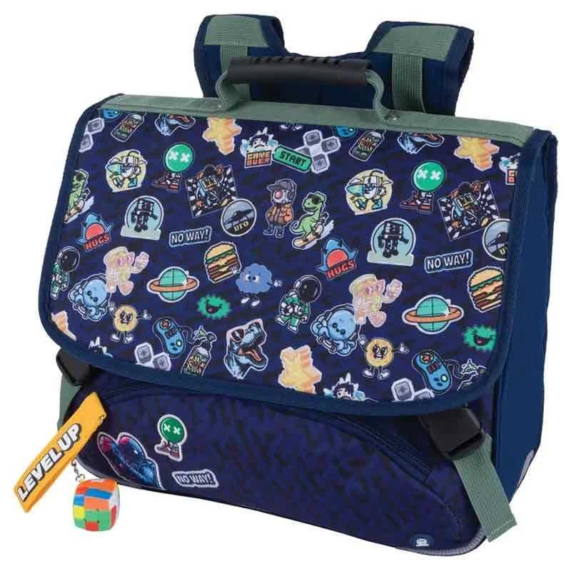 Cartable - Primaire - Bleu marine - 2 compartiments - 38x16x34cm - Geek - Photo 1/1