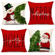 Red Christmas Pillow Covers 18x18 Set of 4 - 18" x Pack 4 ,