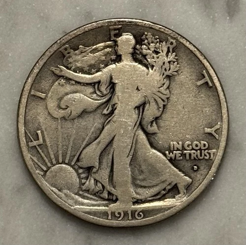 1916-D Obverse Walking Liberty Half Dollar - G - Good - 90% Silver