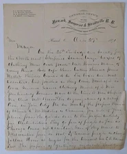 1871 Newark Somerset & Straitsville RR Letter on Chicago Fire Relief Aid